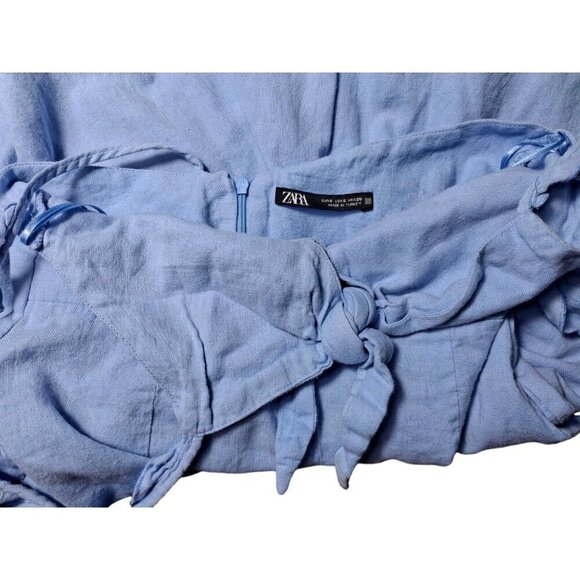 ZARA Women's Linen Blend Jumpsuit with Ruffle Trim - Size S - Picture 7 of 11